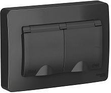 Розетка с заземлением Systeme Electric Blanca 1-м. 2-мод. крышка шторки IP44 антрацит картинка